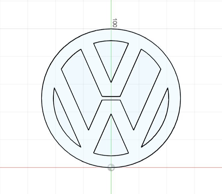 Diseño vectorial en Fusion 360 de un emblema circular de coche para imprimir en 3D