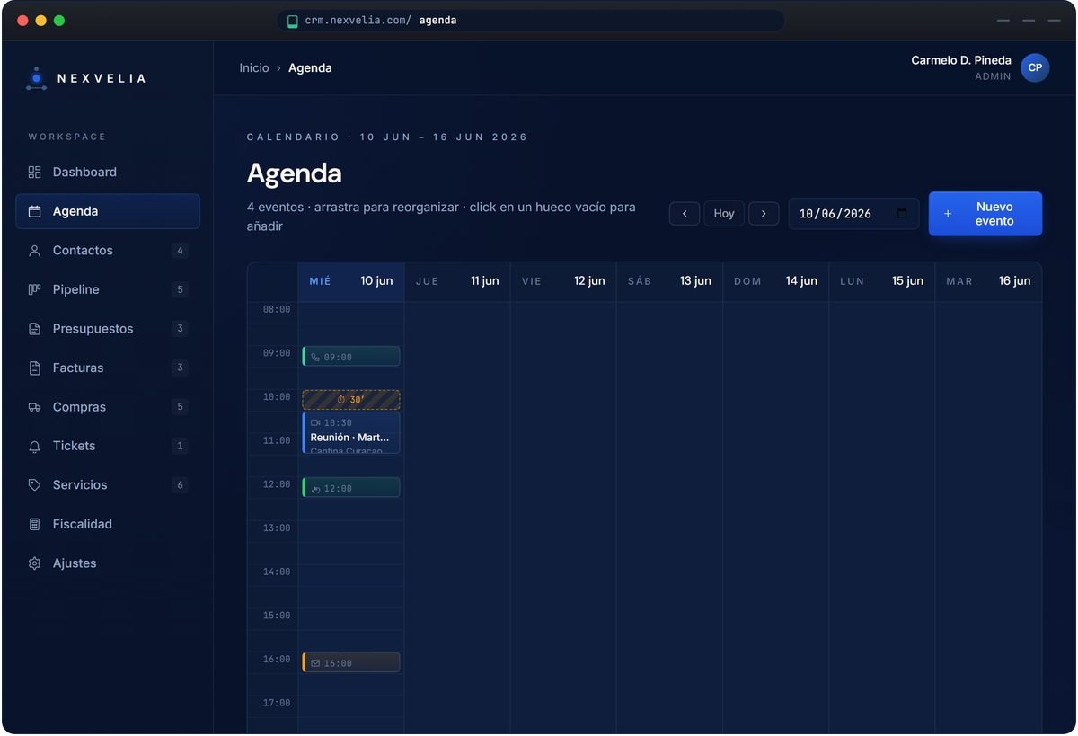 Vista de agenda semanal de Nexvelia One con citas y eventos