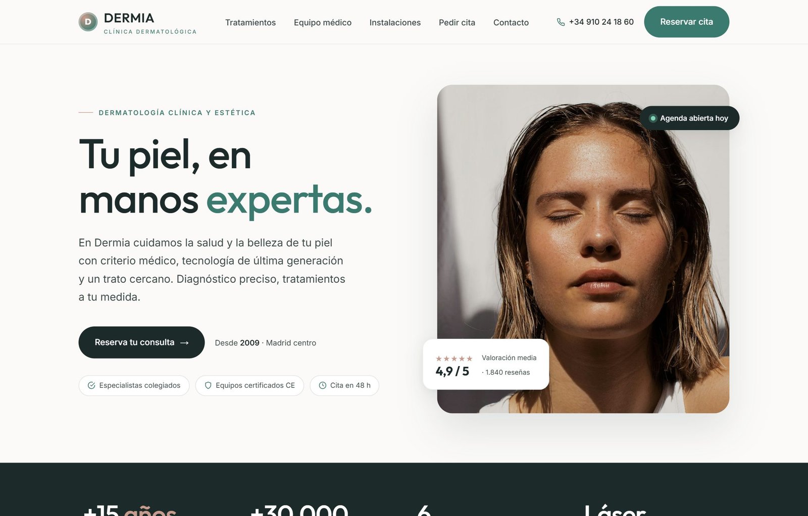 Web de la clínica dermatológica Dermia