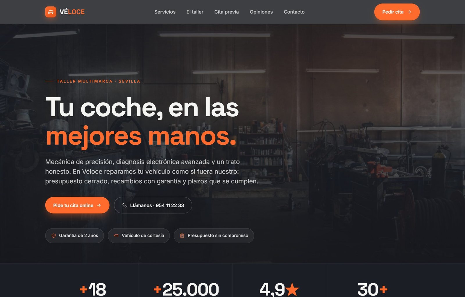 Web del taller de automoción Véloce