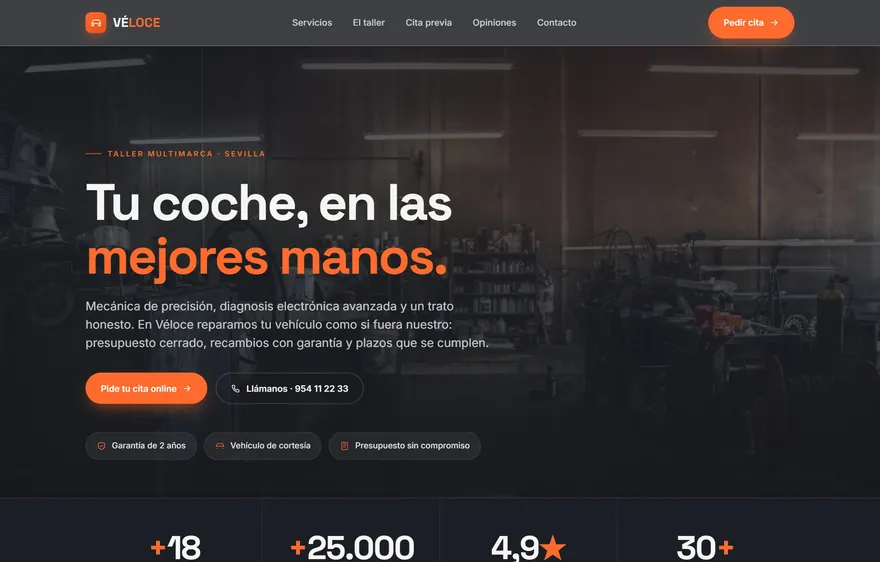 Web del taller de automoción Véloce